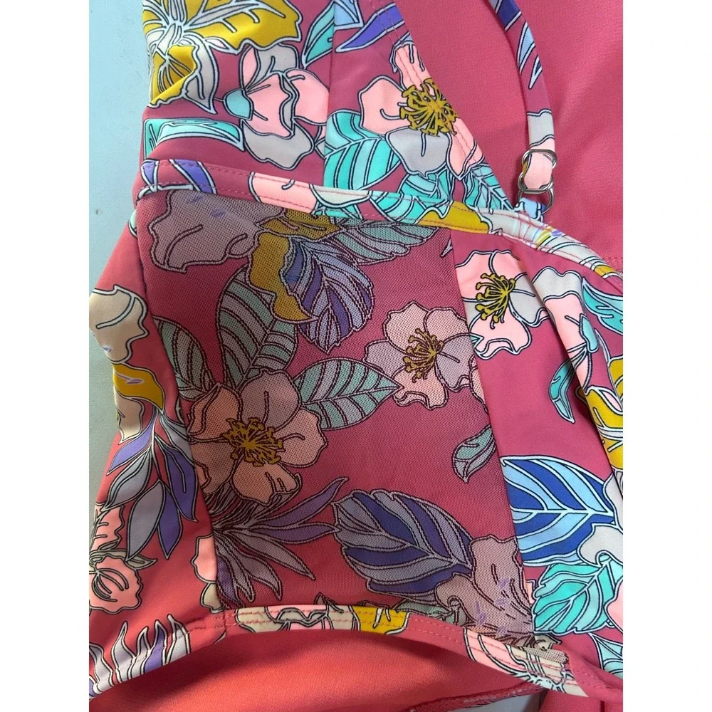 No Boundaries Girls Pink Tropical Floral One Piece Swimsuit Mesh Sides M 7-9